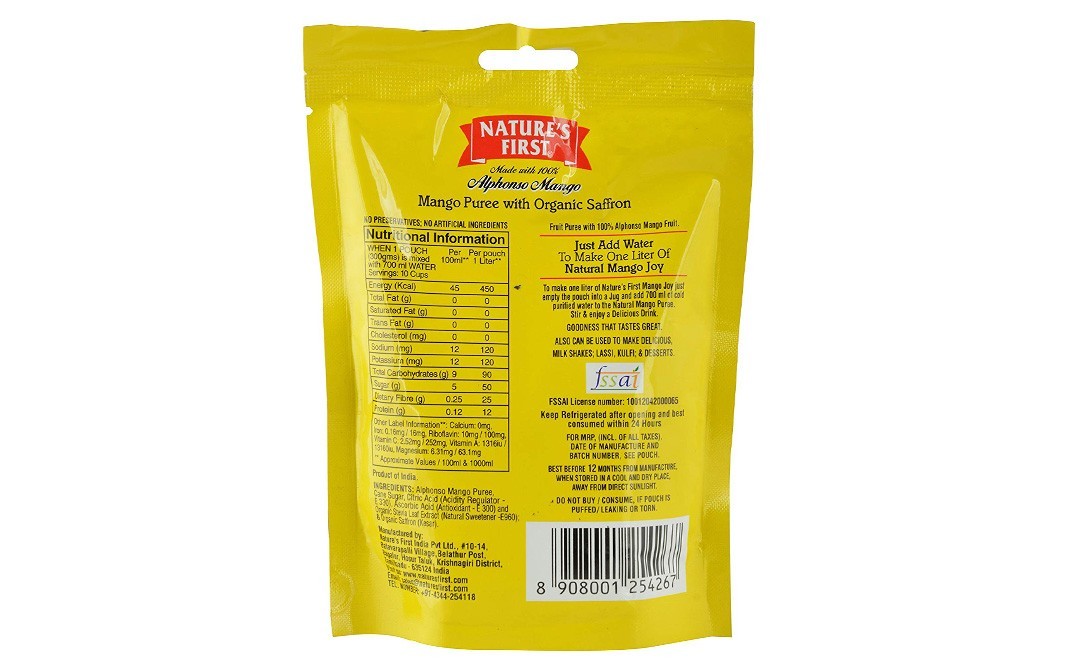 Nature's First Alphonso Mango (Mango Puree With Organic Saffron)   Pack  300 grams